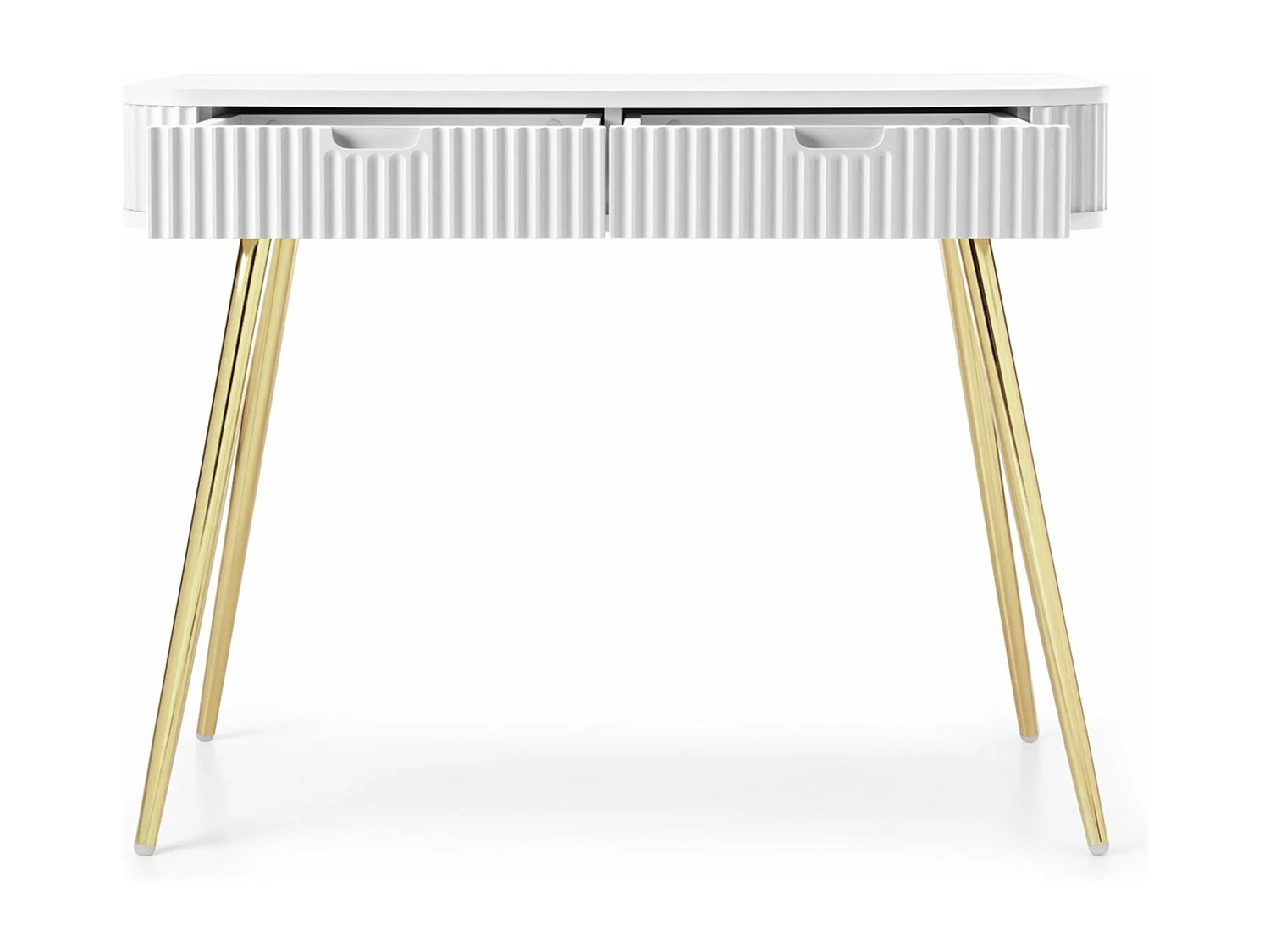 Coiffeuse avec 2 tiroirs et façades laminées - 110 cm -blanc avec pieds dorés - ZOVA