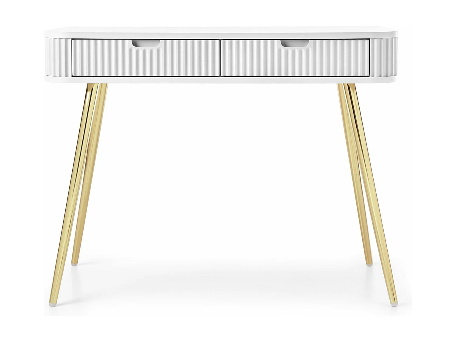 Coiffeuse avec 2 tiroirs et façades laminées - 110 cm -blanc avec pieds dorés - ZOVA