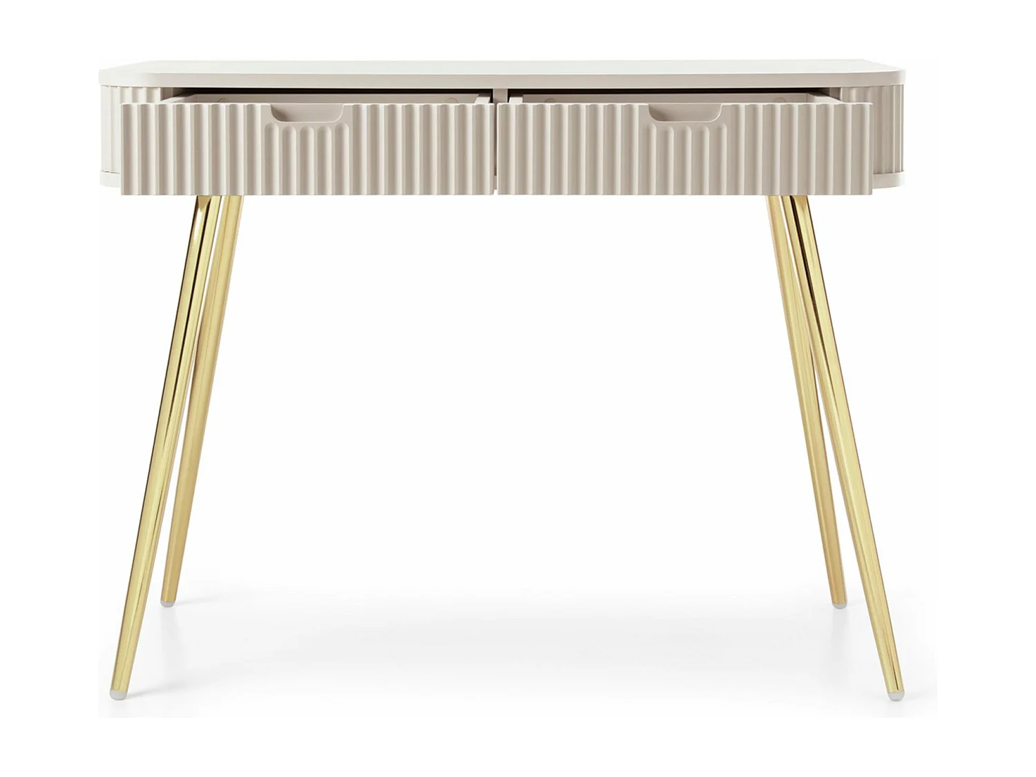 Coiffeuse avec 2 tiroirs et façades laminées - 110 cm - grège avec pieds dorés - ZOVA