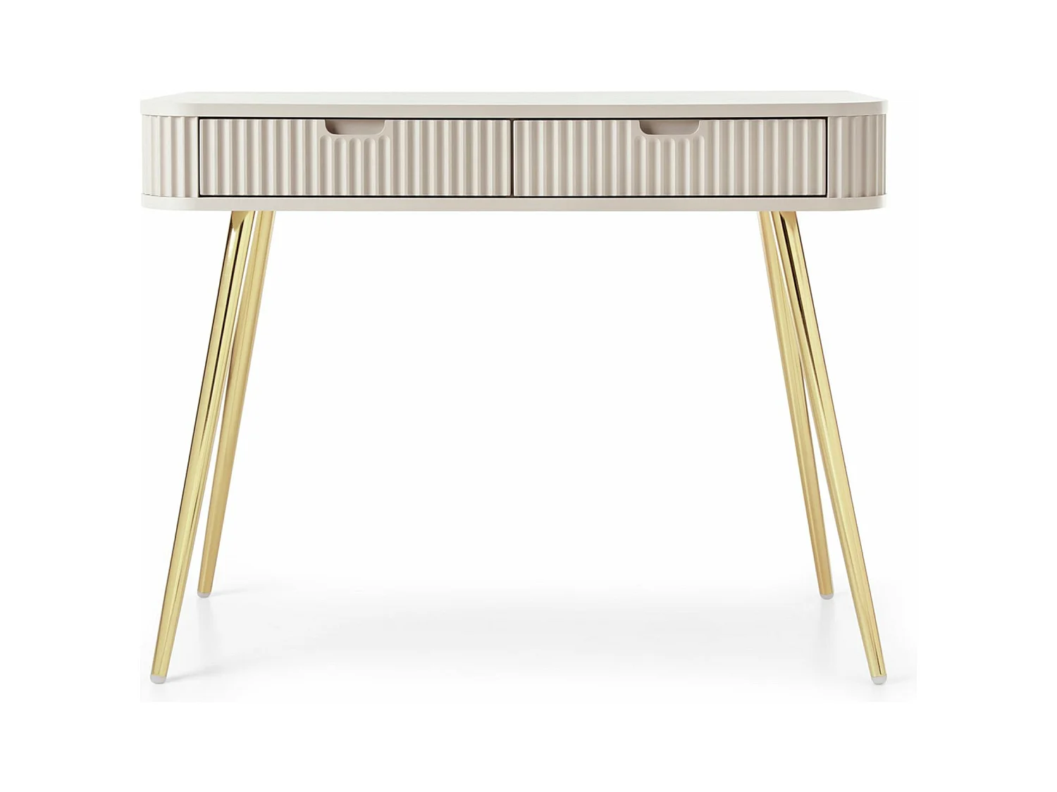 Coiffeuse avec 2 tiroirs et façades laminées - 110 cm - grège avec pieds dorés - ZOVA