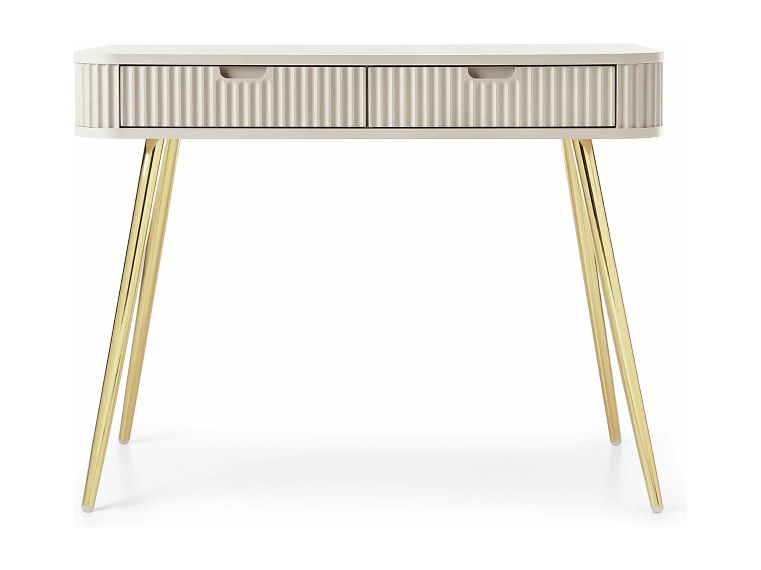 Coiffeuse avec 2 tiroirs et façades laminées - 110 cm - grège avec pieds dorés - ZOVA