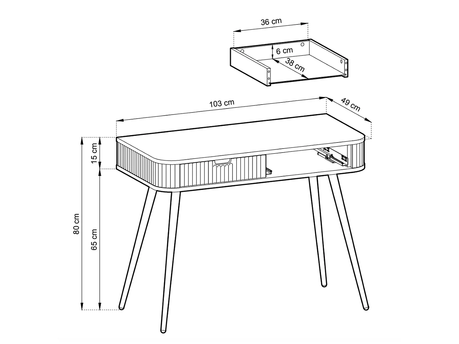 Schminktisch mit 2 Schubladen - greige mit goldenen Beinen - 110 cm - ZOVA