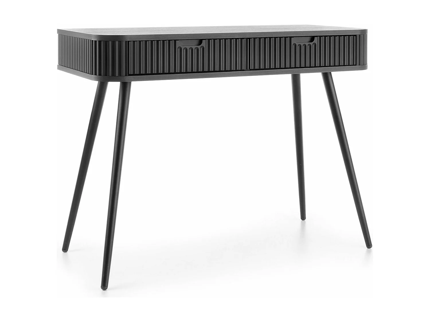 Coiffeuse avec 2 tiroirs et façades laminées - 110 cm - noir avec pieds dorés - ZOVA
