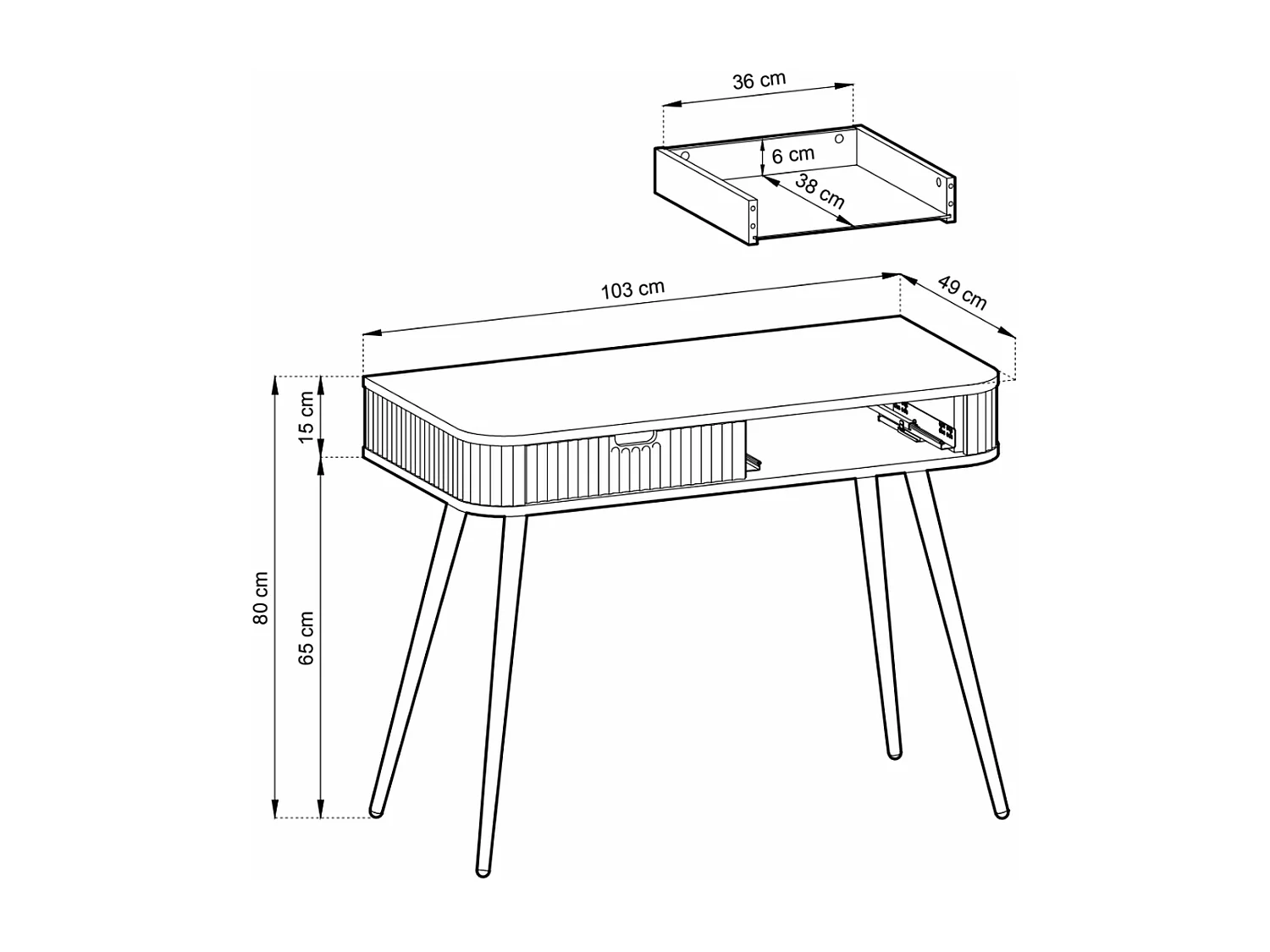 Kaptafel met 2 lades en gelamineerde fronten - 110 cm - zwart met zwarte poten - ZOVA