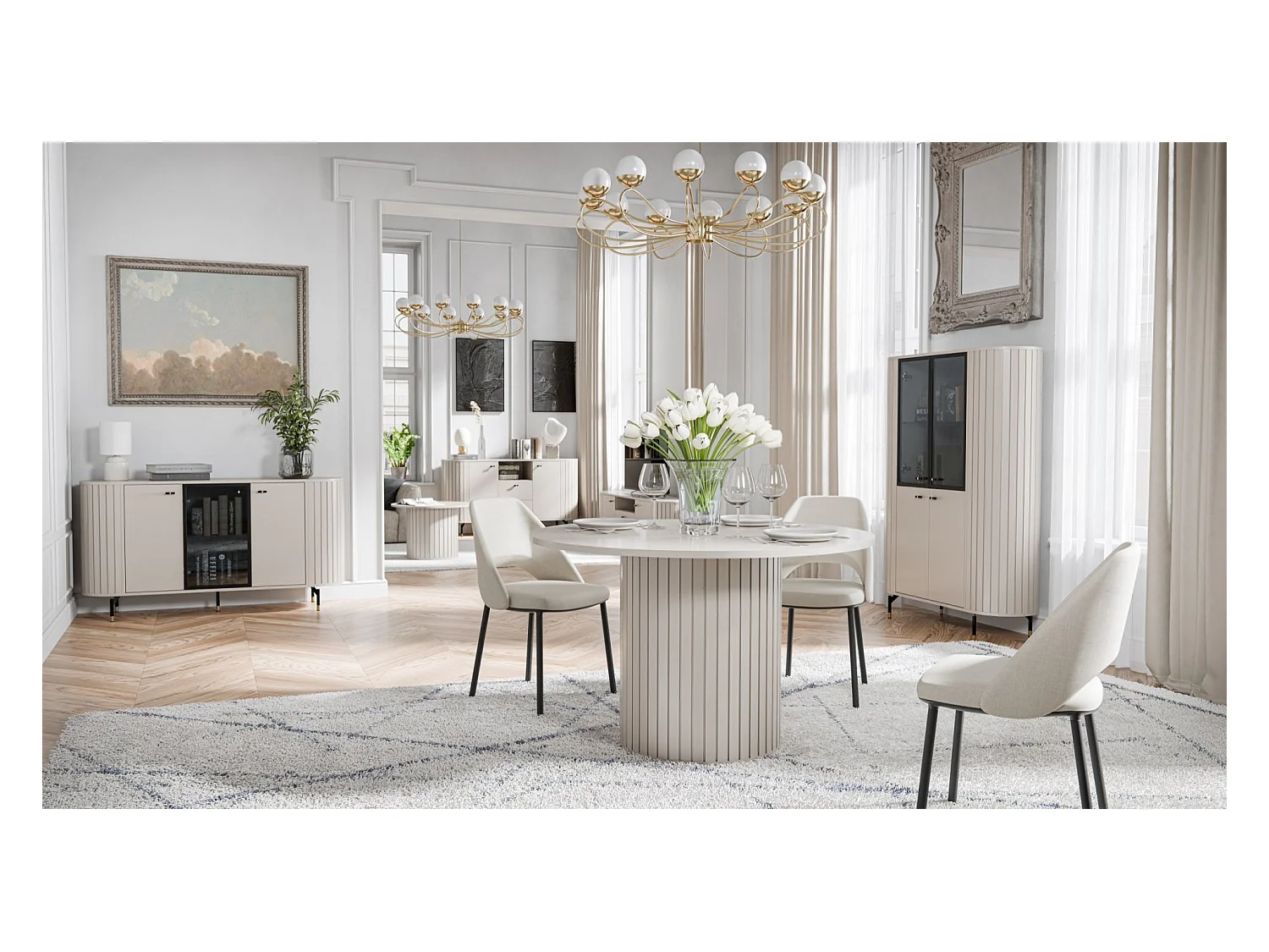 Table à manger ronde - Grège avec pied colonne - 120 cm - ZANTE