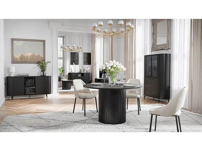 Table à manger ronde - noir avec pied colonne - 120 cm - ZANTE