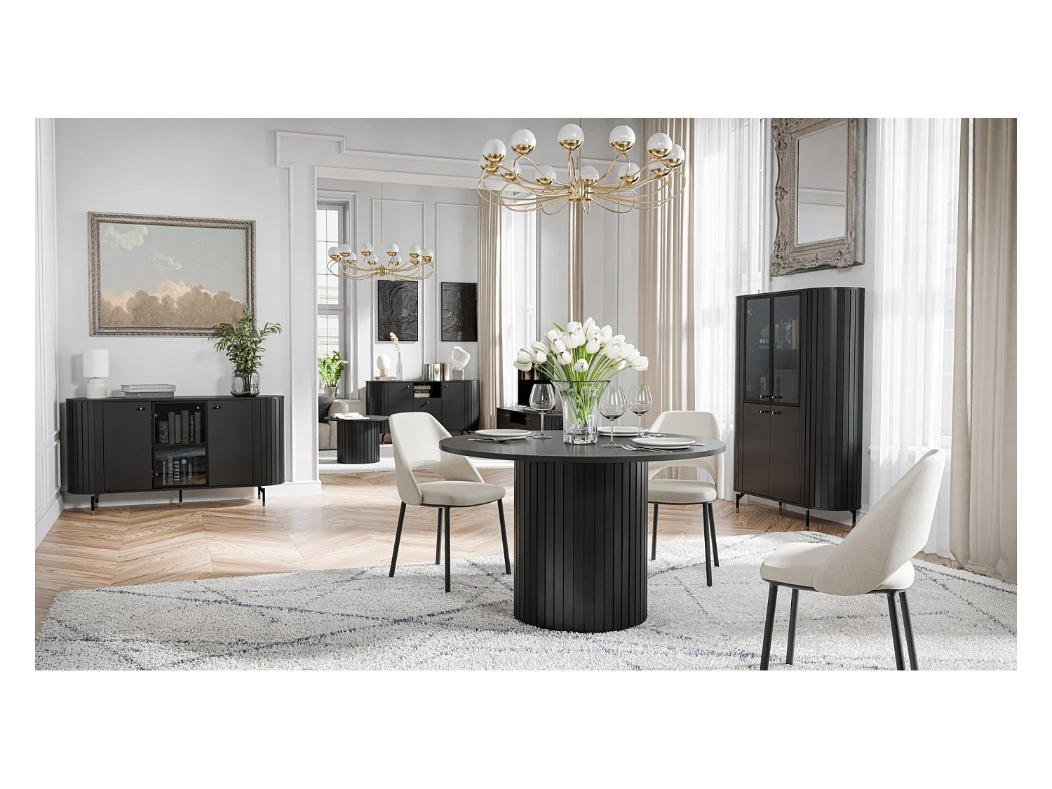 Table à manger ronde - noir avec pied colonne - 120 cm - ZANTE