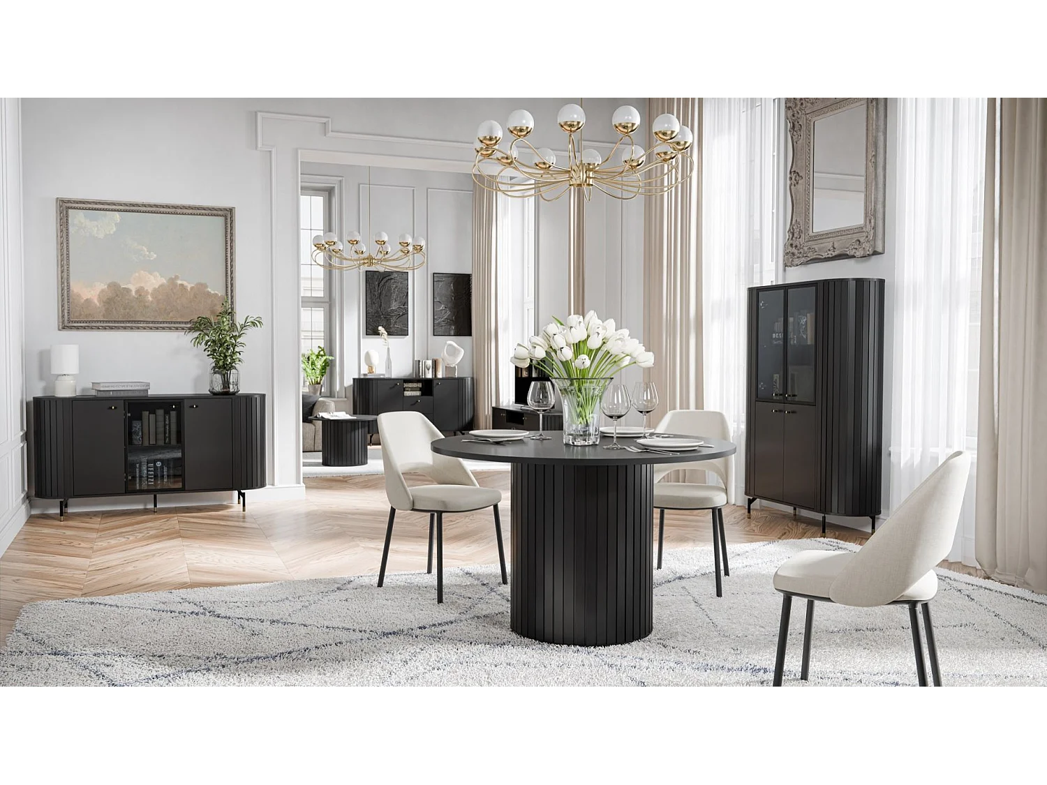 Ronde eettafel - zwart met kolompoot - 120 cm - ZANTE