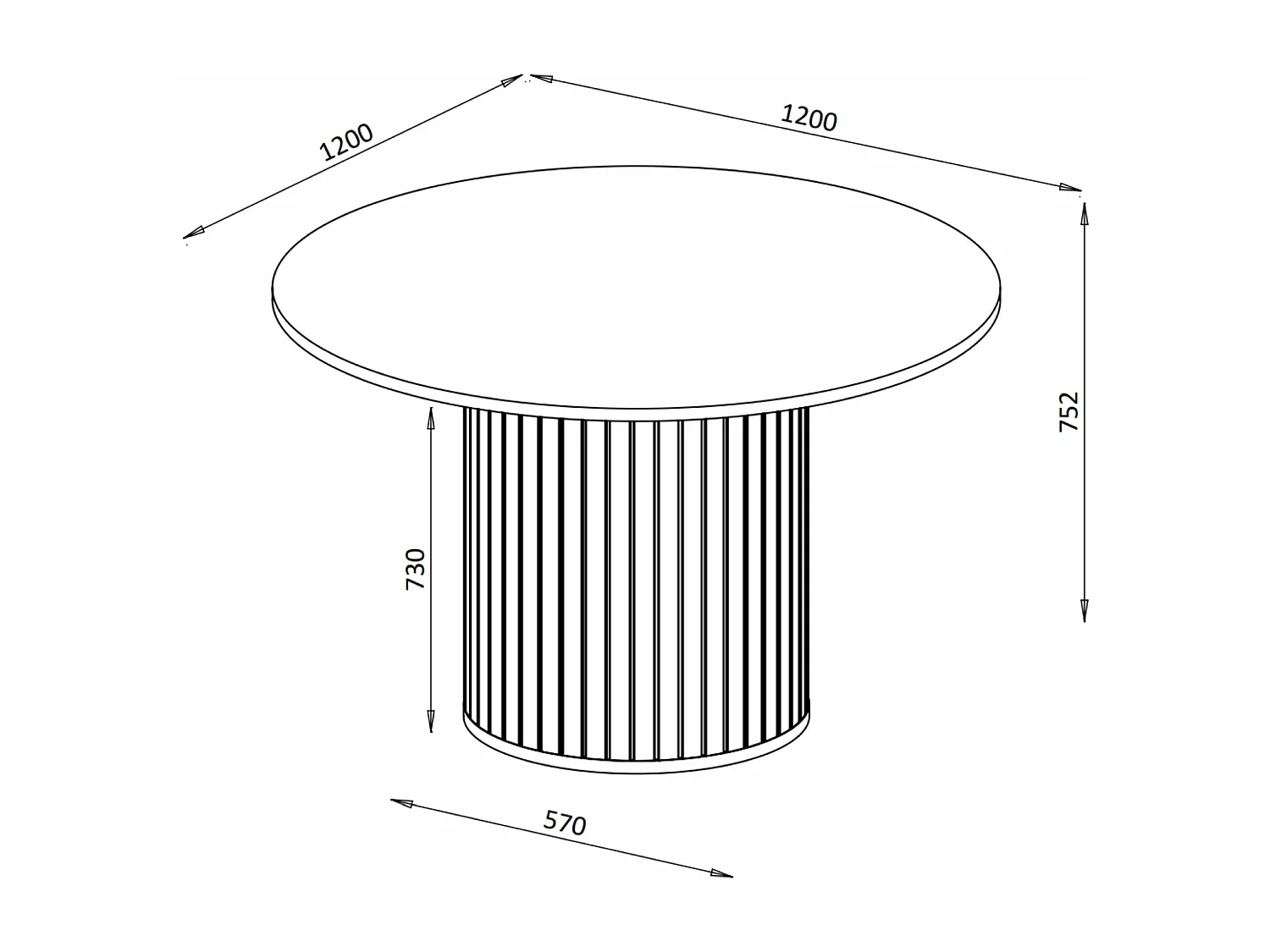 Ronde eettafel - zwart met kolompoot - 120 cm - ZANTE