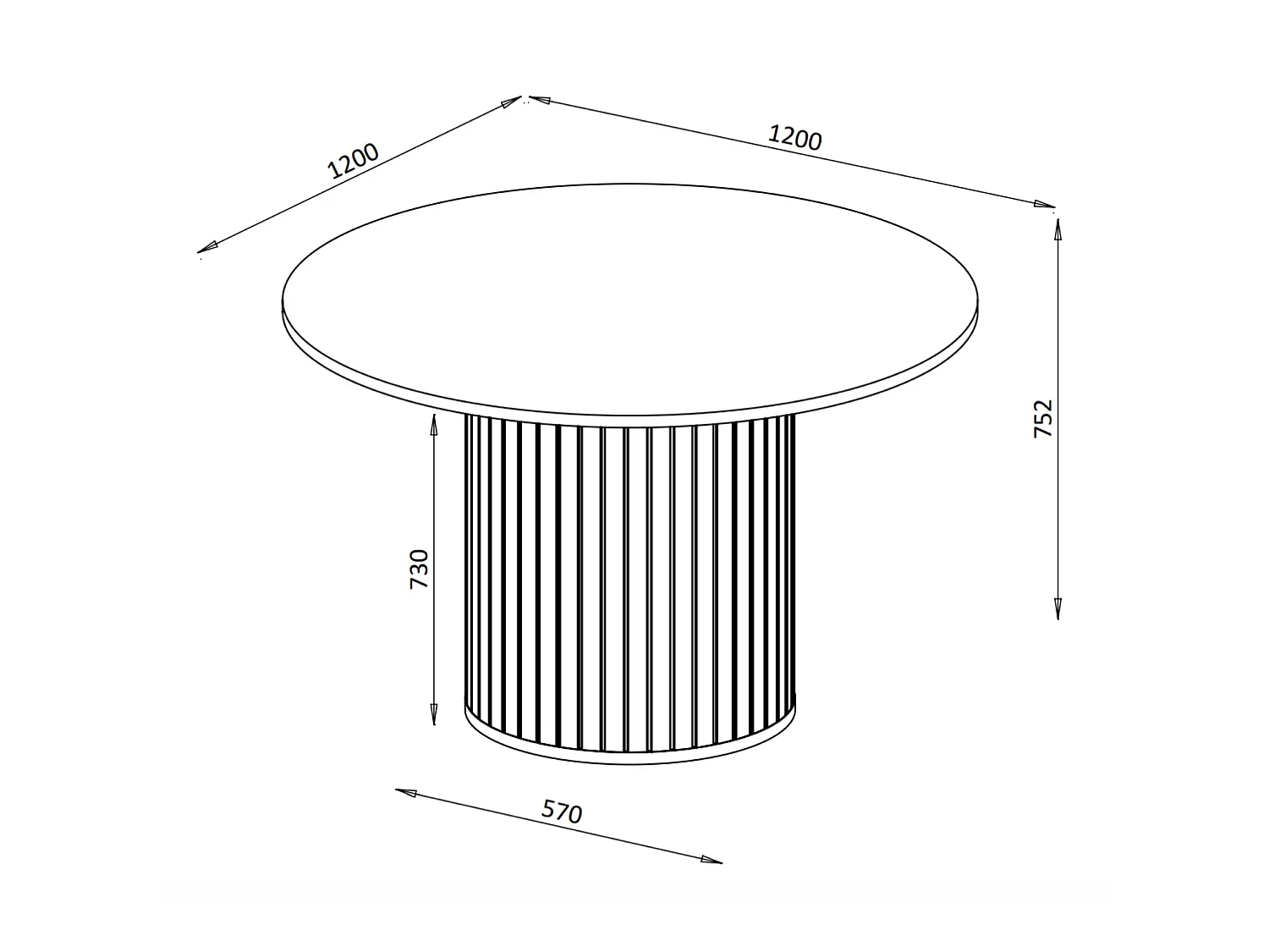 Table à manger ronde - noir avec pied colonne - 120 cm - ZANTE