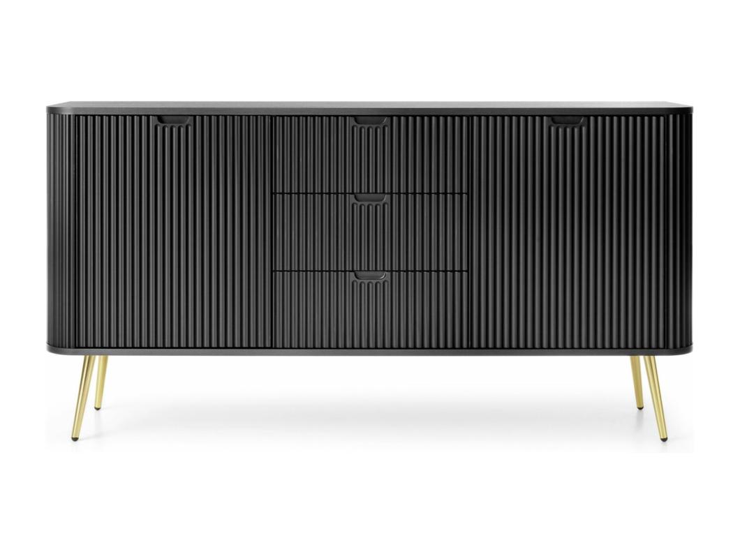Sideboard 2-türig mit 3 Schubladen - schwarz mit goldenen Beinen - 168 cm - ZOVA
