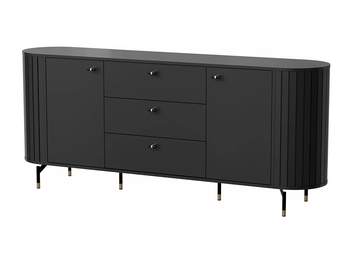 Buffet 2 portes avec 3 tiroirs - 190 cm - noir avec rainures - ZANTE