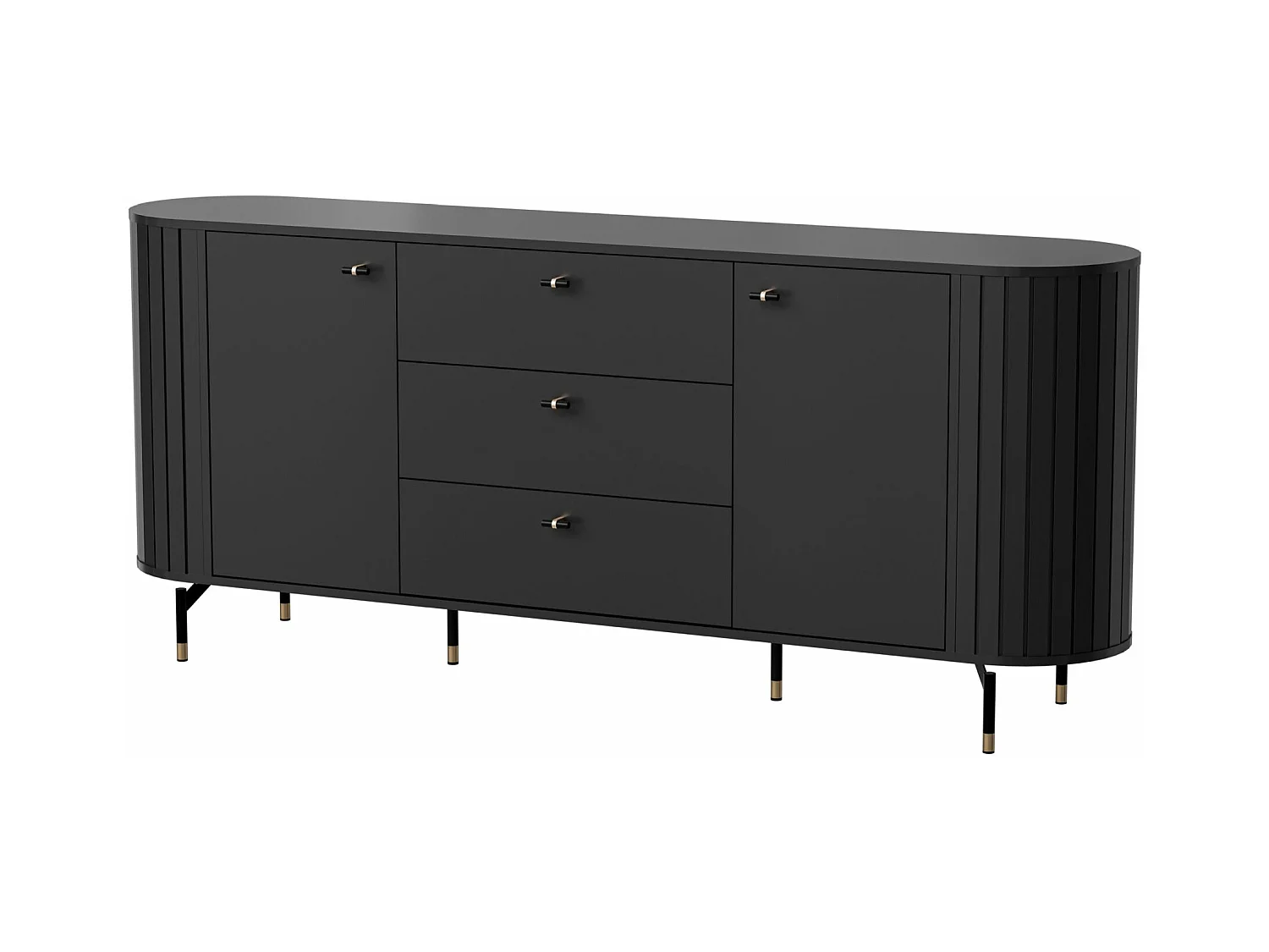 Buffet 2 portes avec 3 tiroirs - 190 cm - noir avec rainures - ZANTE