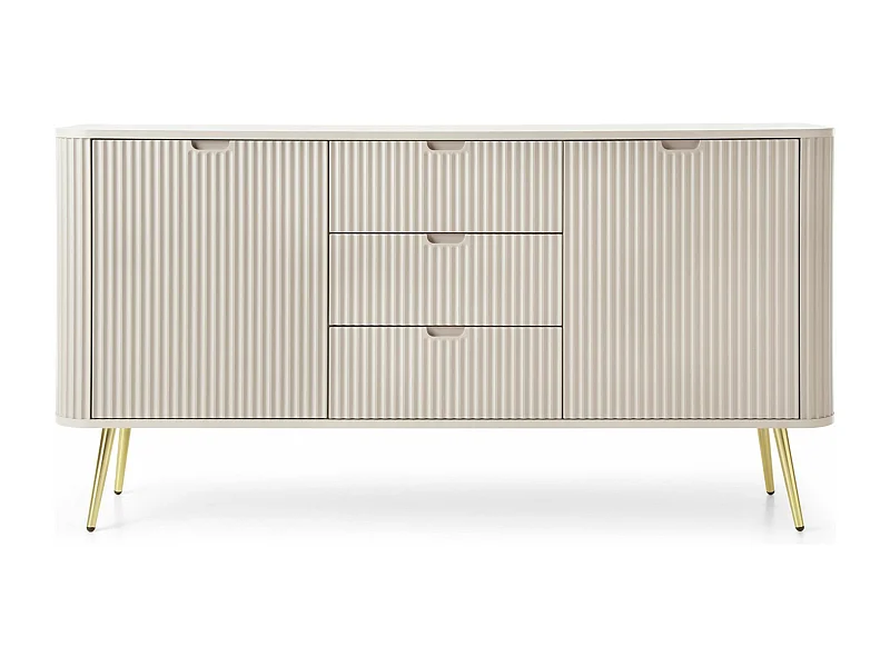 Buffet - 168 cm - 2 portes avec trois tiroirs - grège avec pieds dorés - ZOVA