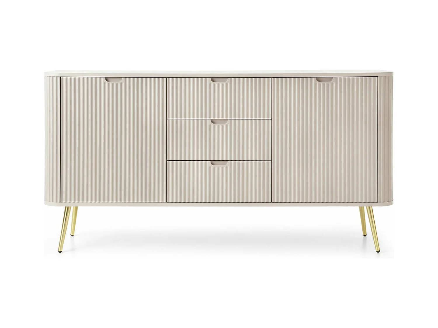 Buffet - 168 cm - 2 portes avec trois tiroirs - grège avec pieds dorés - ZOVA