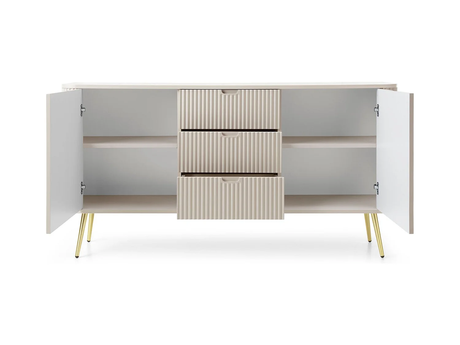 Buffet - 168 cm - 2 portes avec trois tiroirs - grège avec pieds dorés - ZOVA