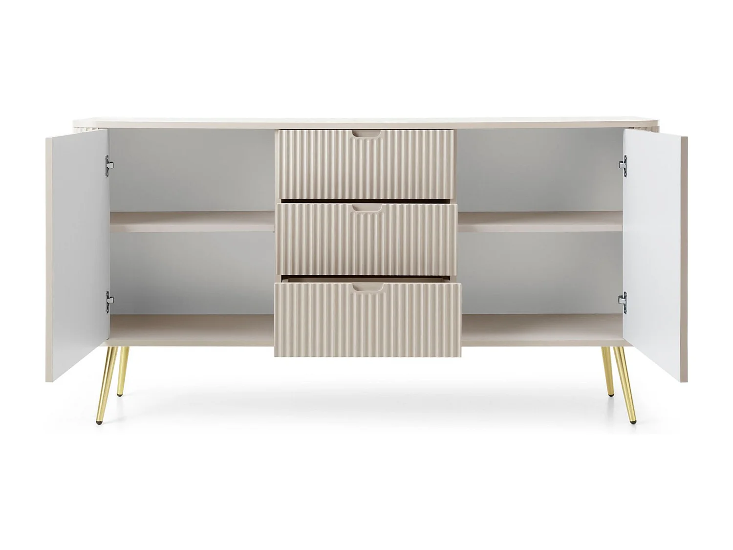 Buffet - 168 cm - 2 portes avec trois tiroirs - grège avec pieds dorés - ZOVA