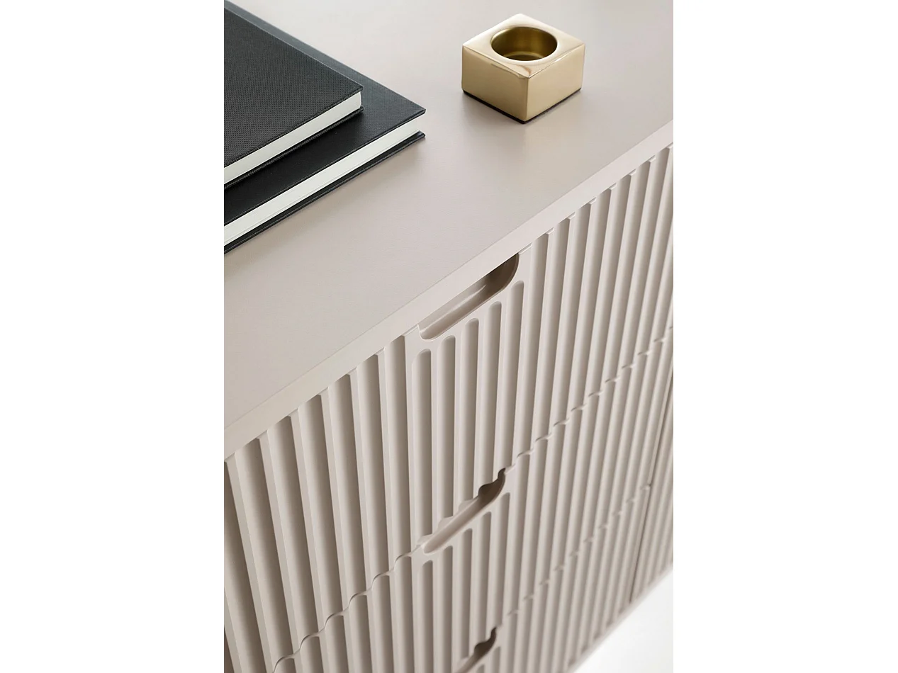 Buffet - 168 cm - 2 portes avec trois tiroirs - grège avec pieds dorés - ZOVA