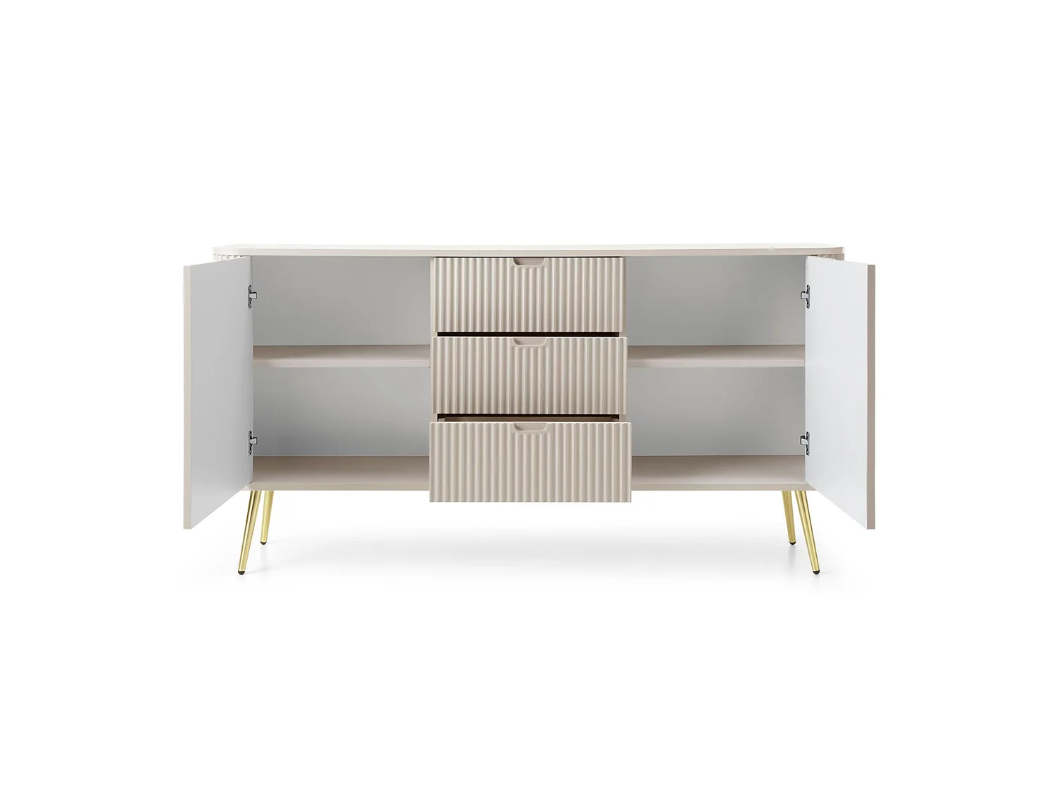 Dressoir - 168 cm - 2 deuren met drie laden - greige met gouden poten - ZOVA