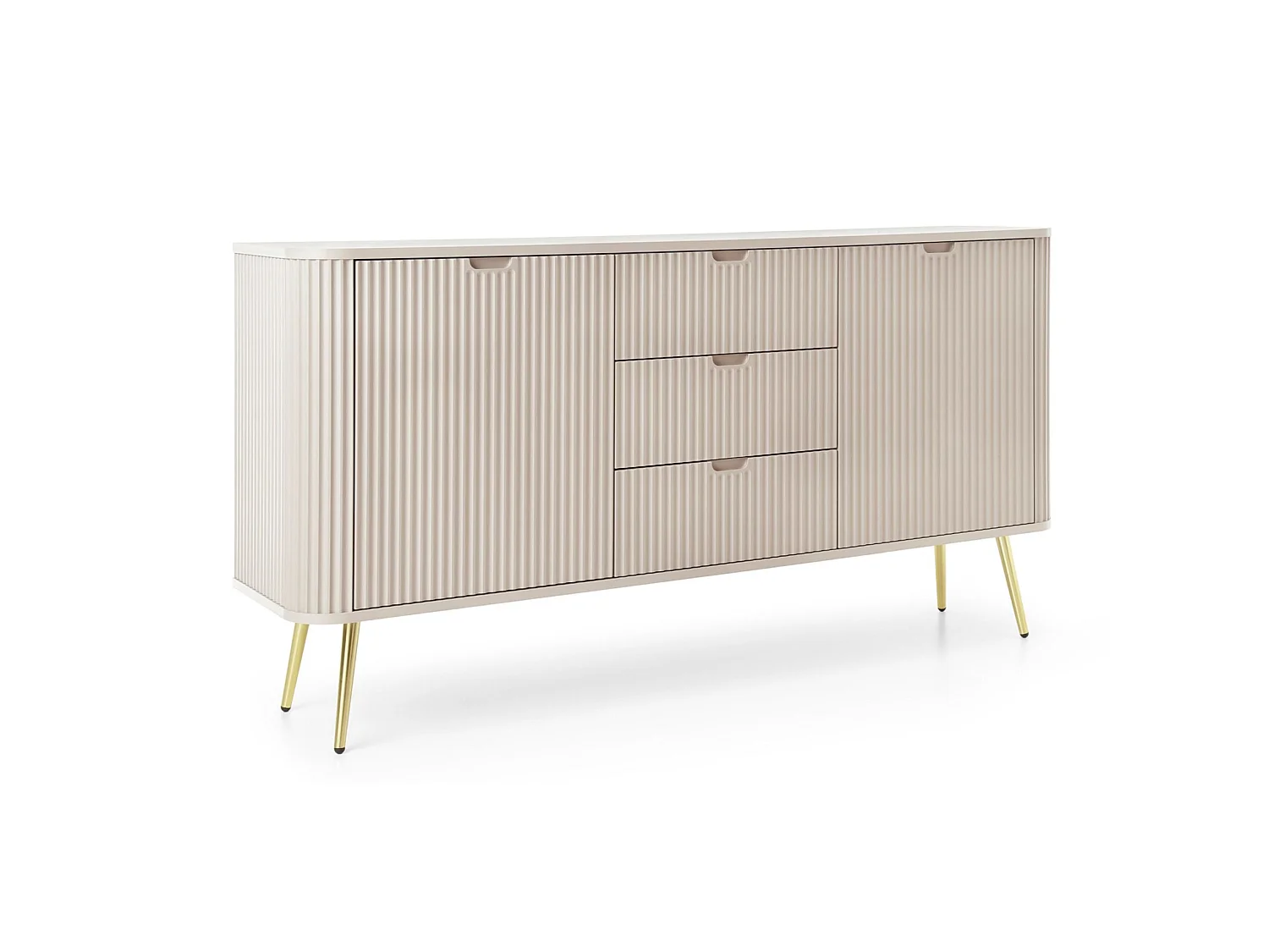 Dressoir - 168 cm - 2 deuren met drie laden - greige met gouden poten - ZOVA