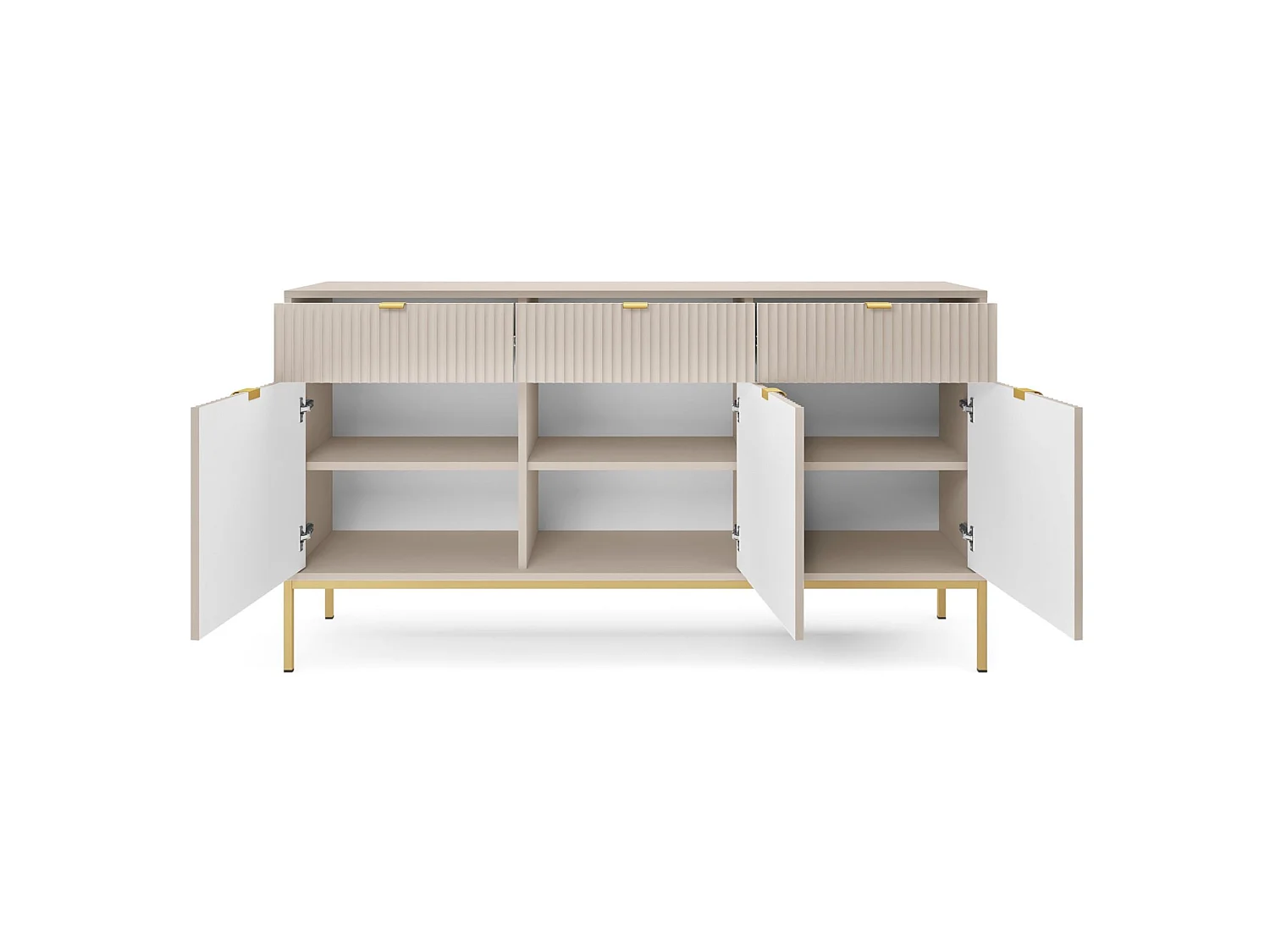 Buffet 3 portes - 154 cm - grėge avec pieds dorés - VELLORE