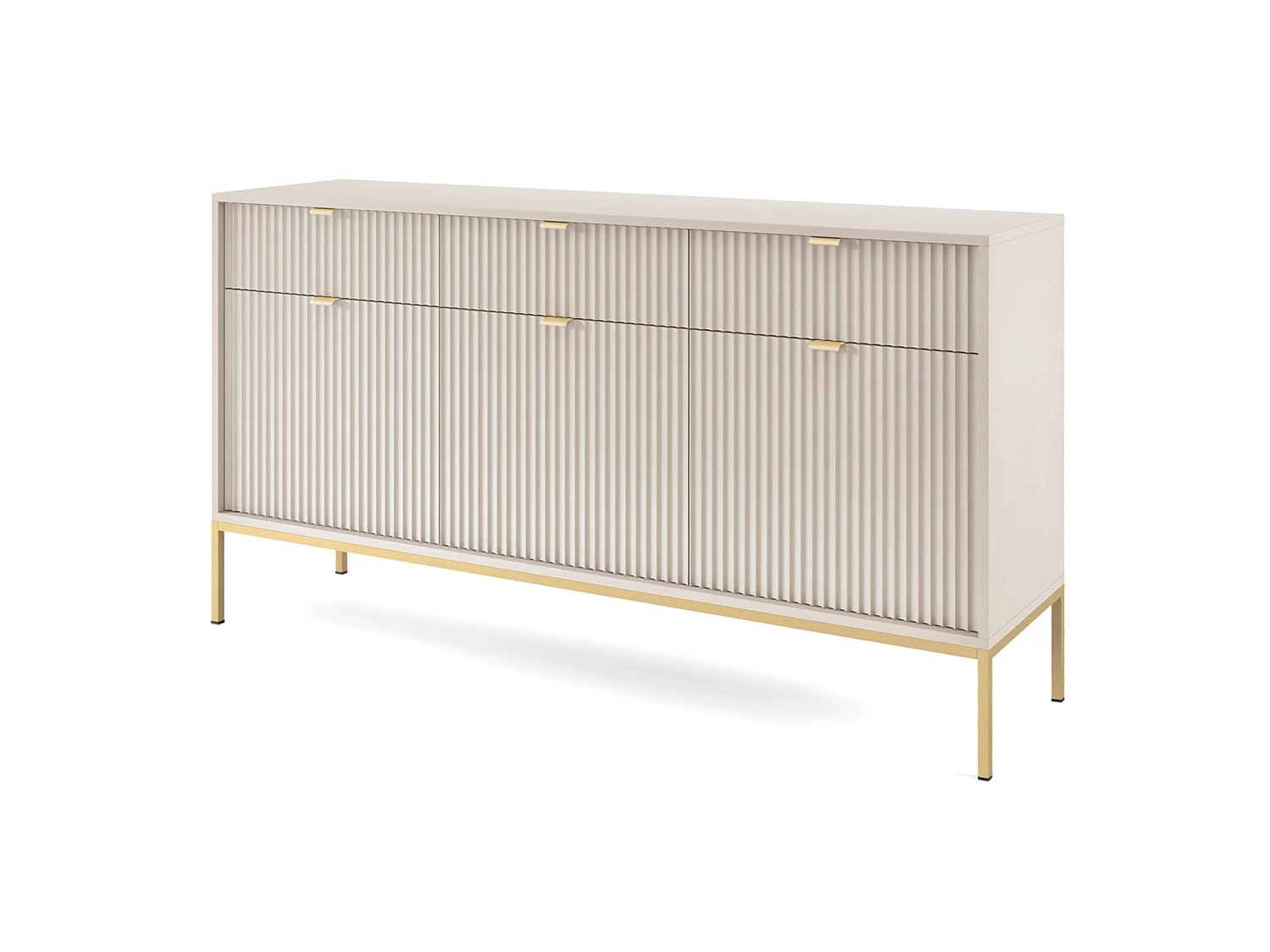 Buffet 3 portes - 154 cm - grėge avec pieds dorés - VELLORE