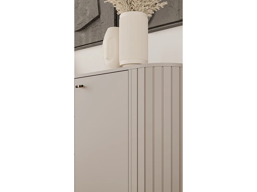 Buffet 2 portes avec 3 tiroirs - 190 cm - grège avec rainures - ZANTE