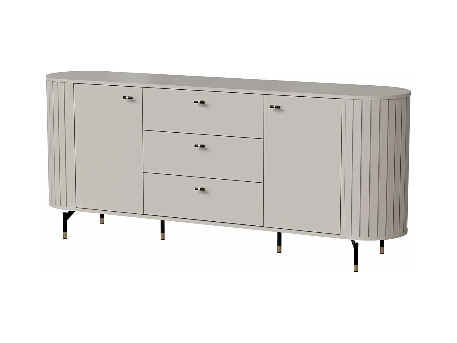 Buffet 2 portes avec 3 tiroirs - 190 cm - grège avec rainures - ZANTE