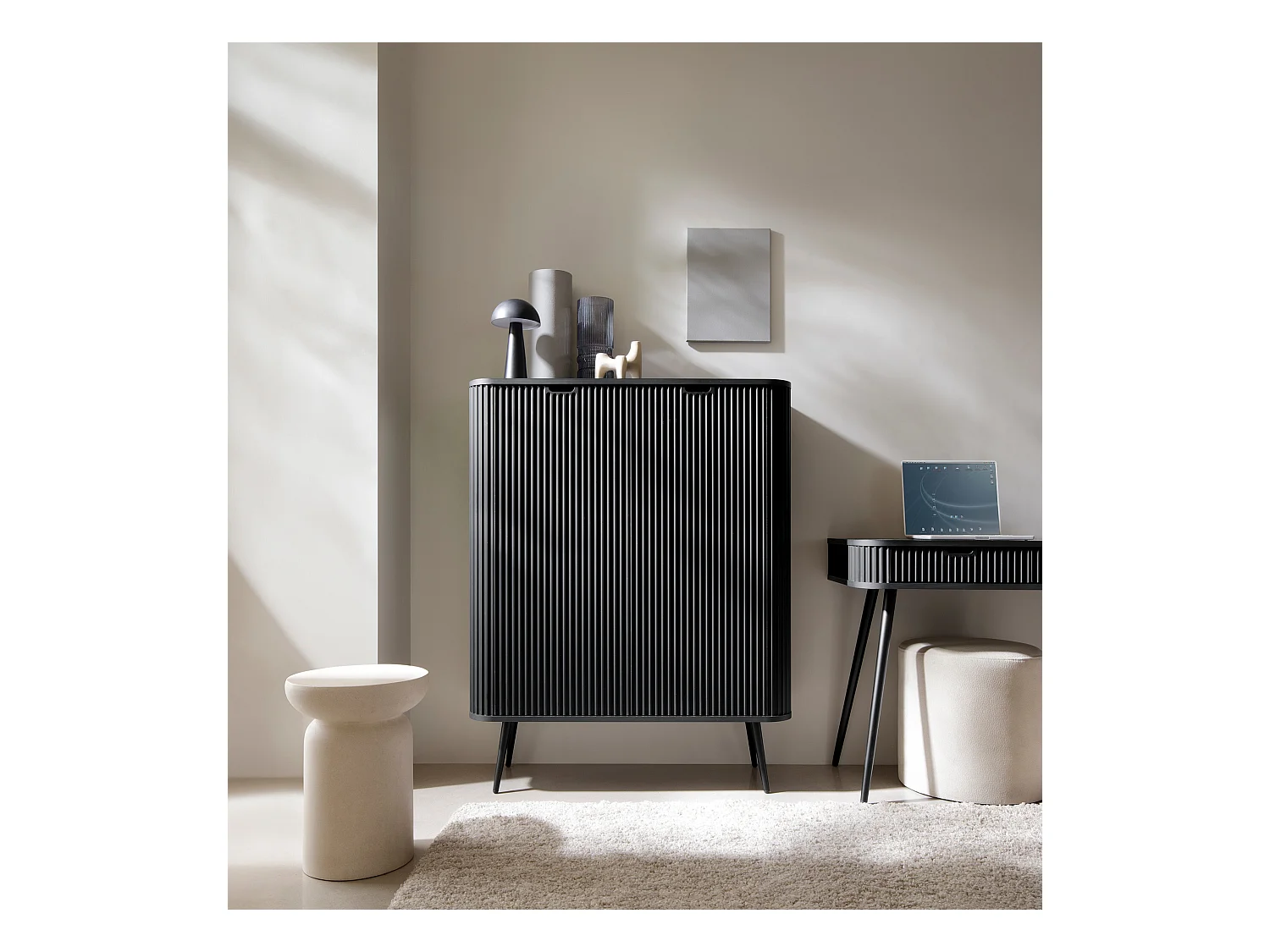 Buffet haut - 103 cm - 2 portes - noir avec pieds noirs- ZOVA