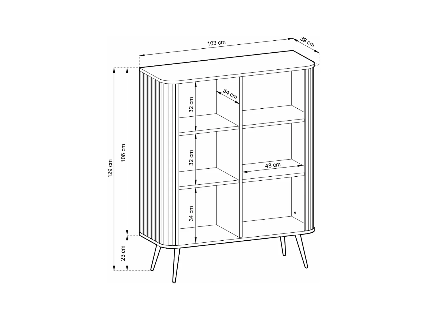 Buffet haut - 103 cm - 2 portes - noir avec pieds noirs- ZOVA