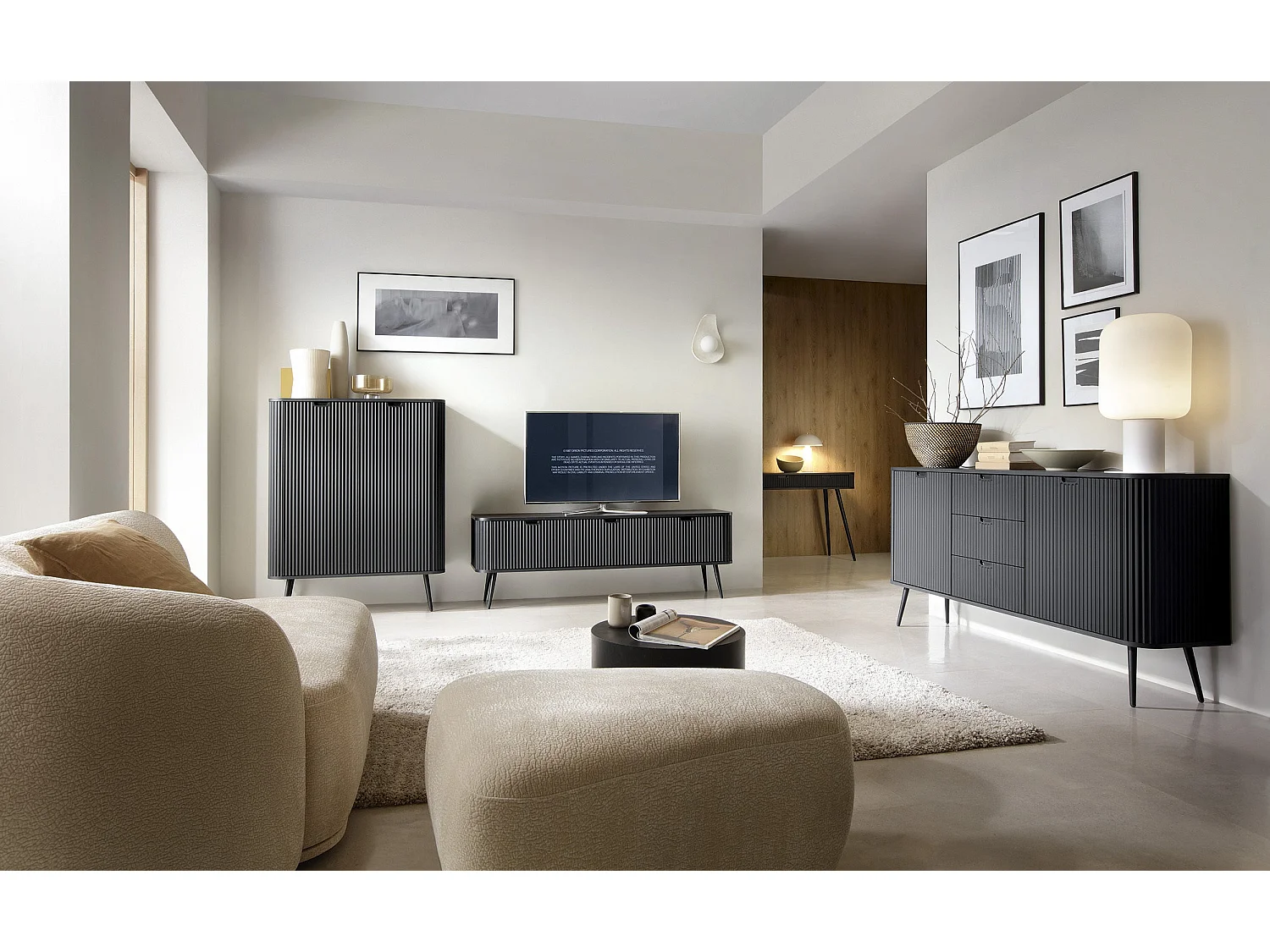 Buffet haut - 103 cm - 2 portes - noir avec pieds noirs- ZOVA