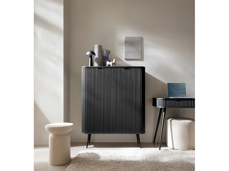 Hoge dressoir - 103 cm - 2 deuren - zwart met zwarte poten - ZOVA