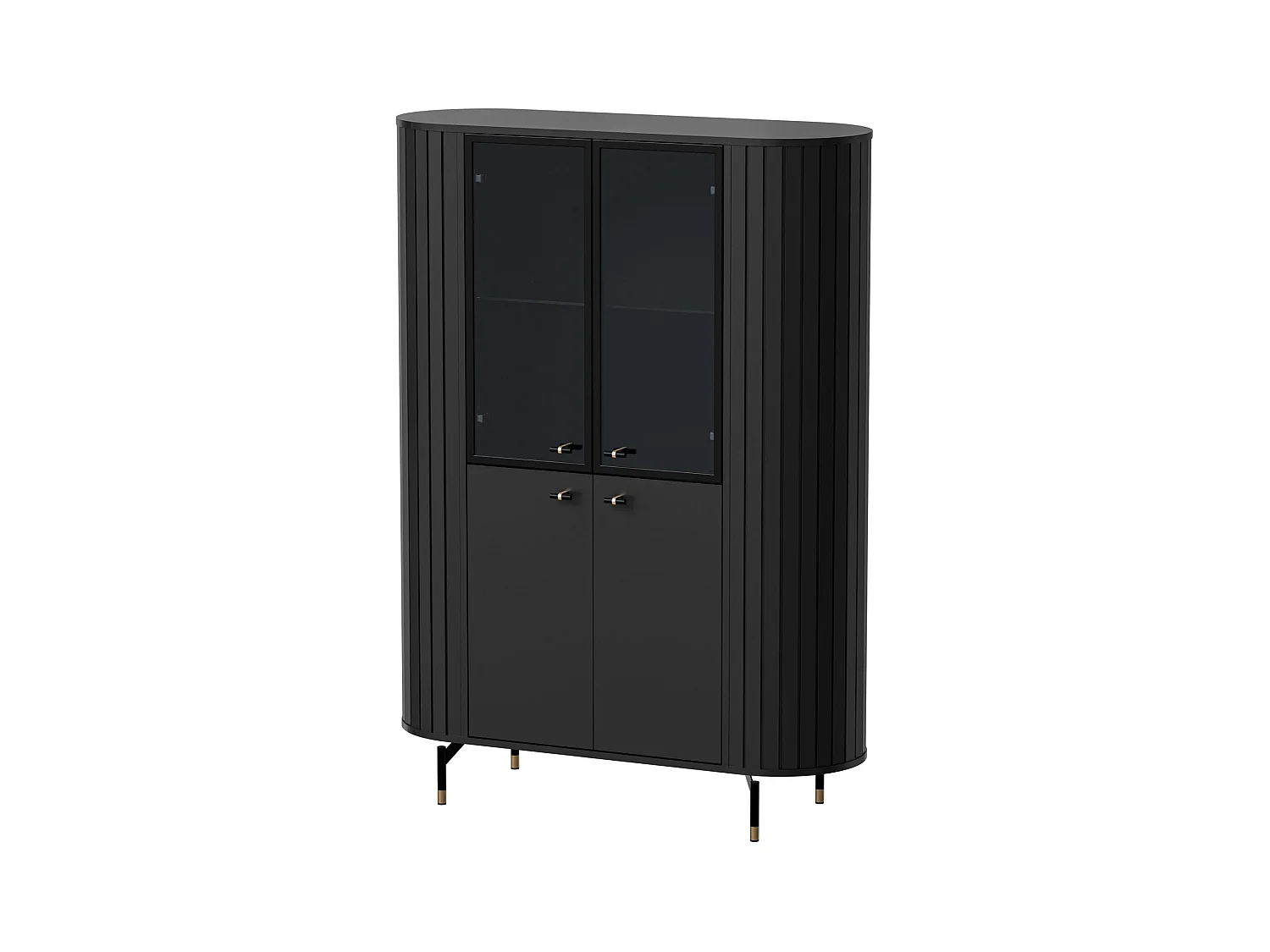 Vitrine 4 portes avec porte vitrée - 112cm - noir avec façades rainurées - ZANTE