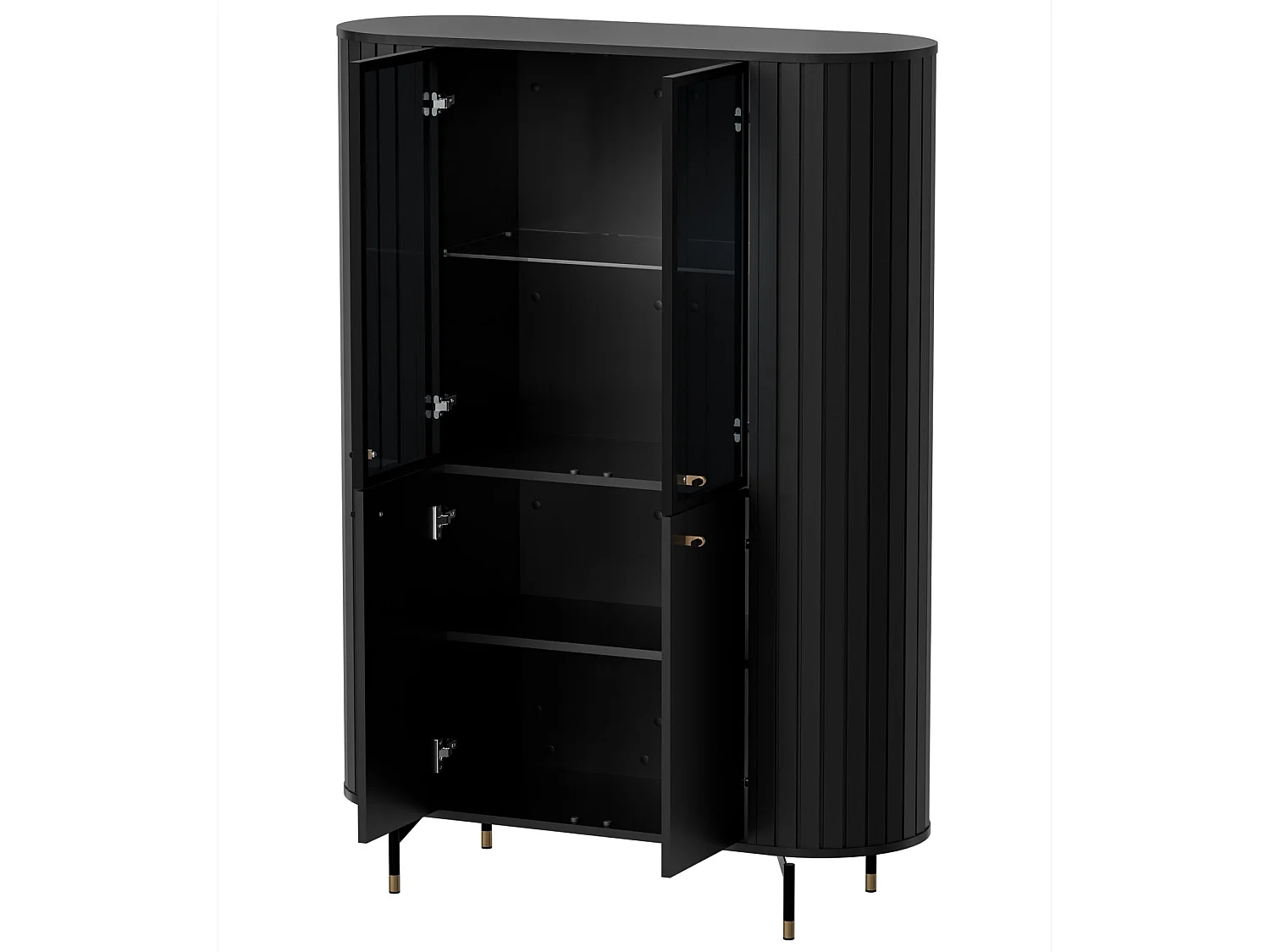 Vitrine 4-türig - geriffelt mit Glastür - schwarz - 112 cm - Zante