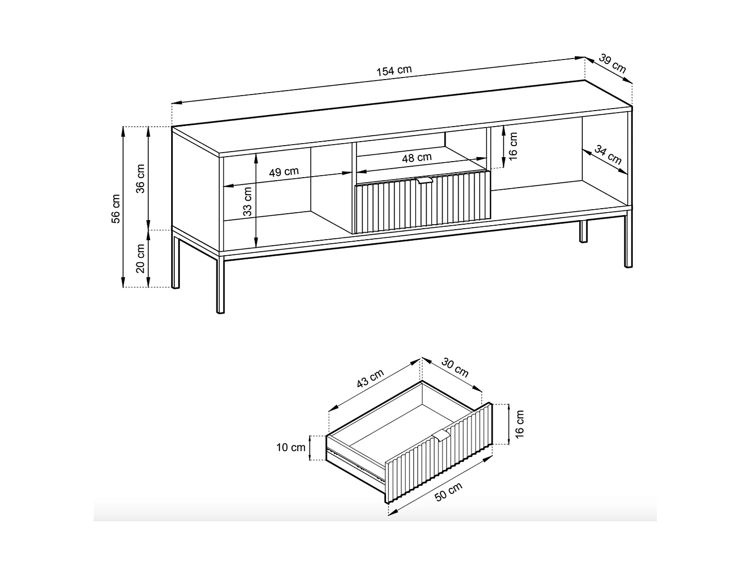 Meuble TV avec tiroir – 154 cm – gris cachemire – VELLORE