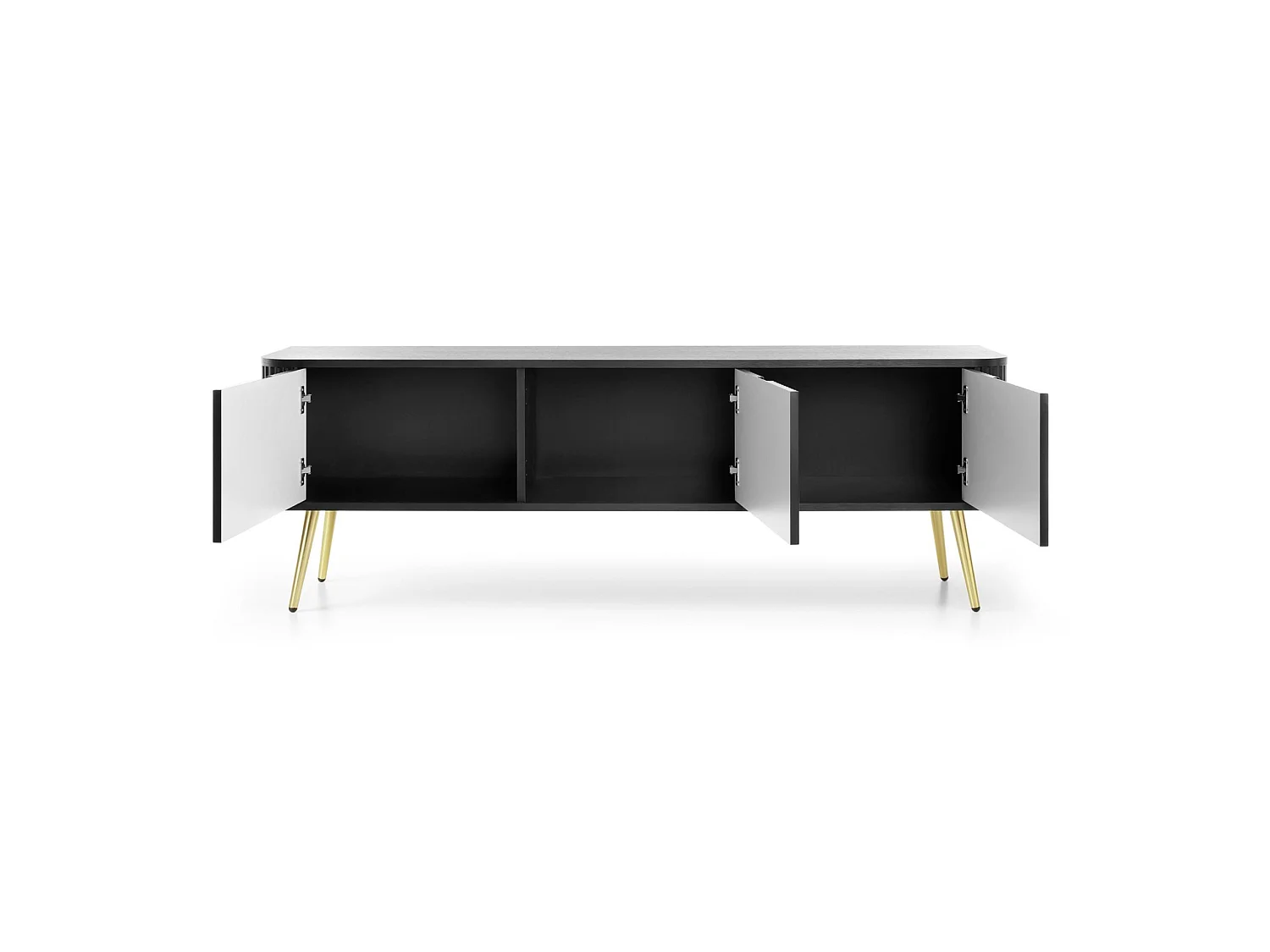 Meuble TV 3 portes avec façades à lamelles - 168 cm - noir avec pieds dorés - ZOVA