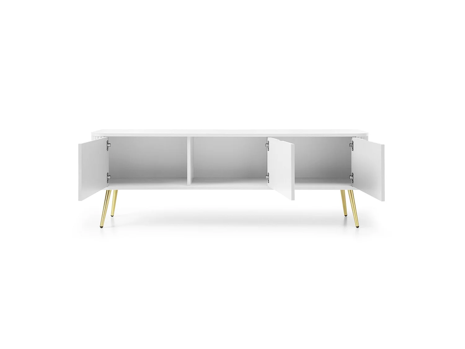 Meuble TV 3 portes avec façades à lamelles - 168 cm - blanc avec pieds dorés - ZOVA