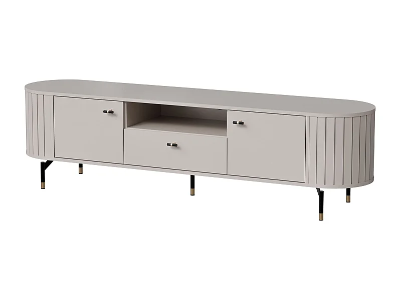 TV-meubel met lade, 2 deuren - ZANTE - 180 cm - greige met gegroefde fronten