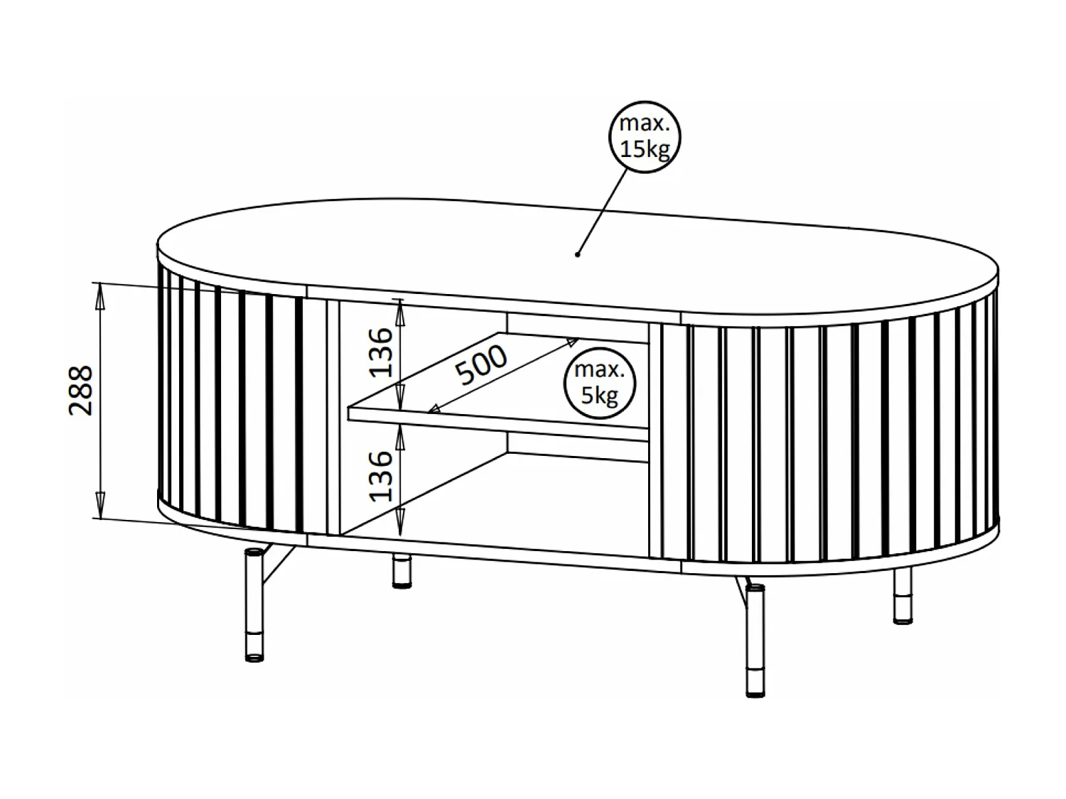 Rechthoekige salontafel - 104x56 cm - Greige met plank - ZANTE