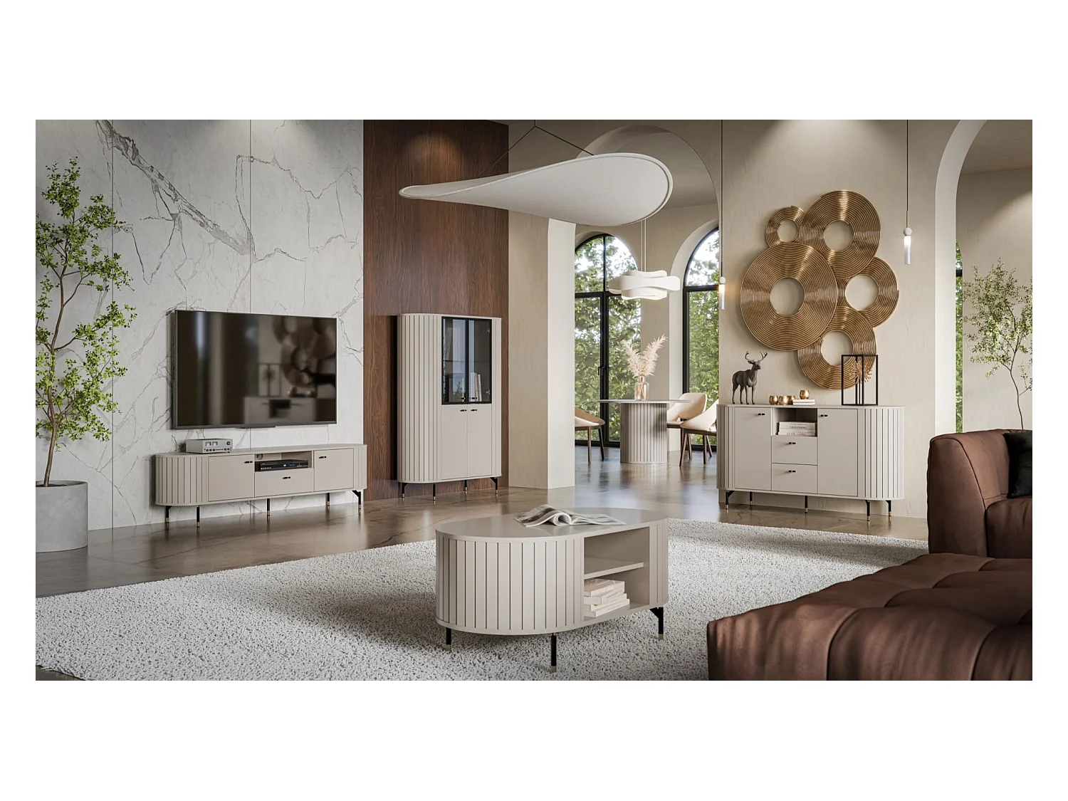 Table basse rectangulaire - 104x56 cm - Grège avec étagère - ZANTE