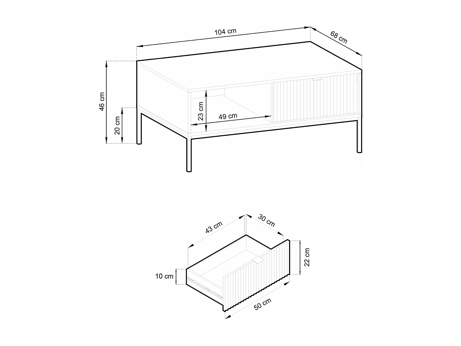 Couchtisch rechteckig mit Schublade - 104x68 cm - Greige- VELLORE