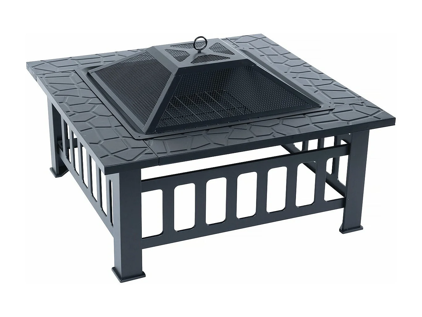 Grill ogrodowy 3 w 1 z pokrywą przeciwiskrową "Flaméo" - Czarny, na ciepłe wieczory na zewnątrz