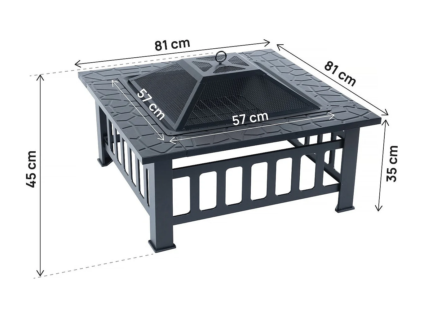 Braciere barbecue 3 in 1 con copertura anti-brace "Flaméo" - Nero