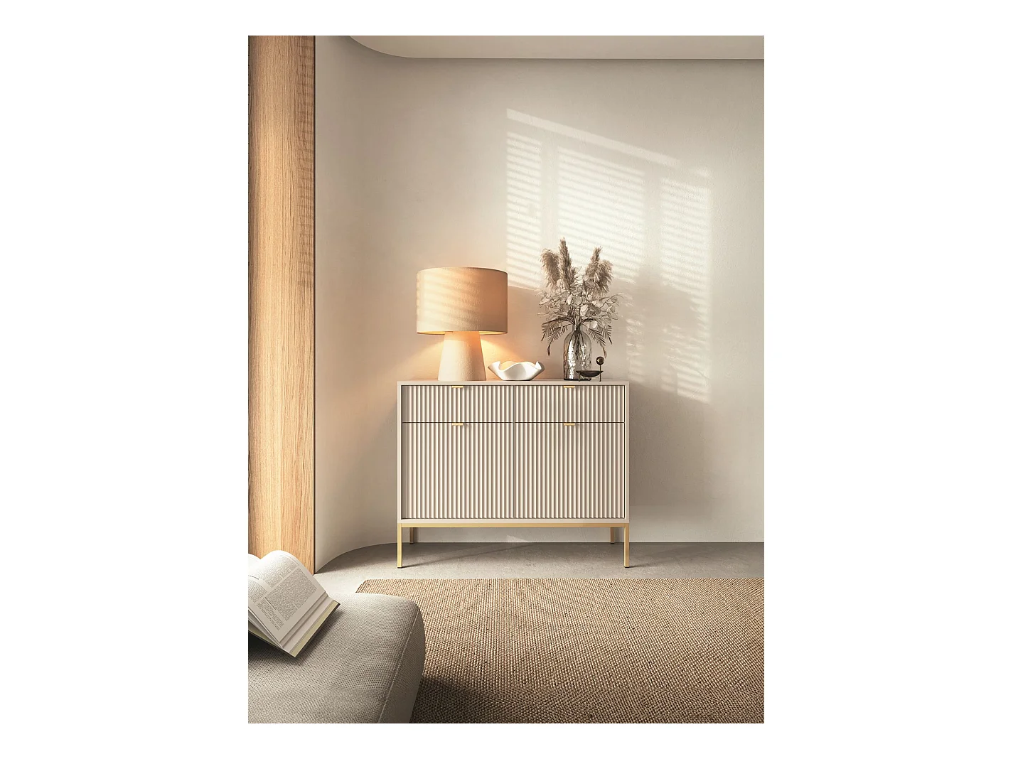 2-deurs dressoir - 104 cm - greige met gouden poten - VELLORE
