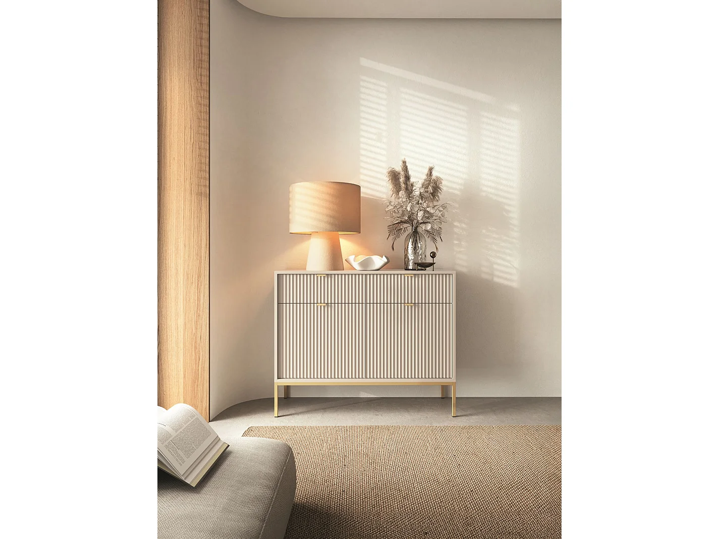 Buffet 2 portes - 104 cm - grėge avec pieds dorés - VELLORE