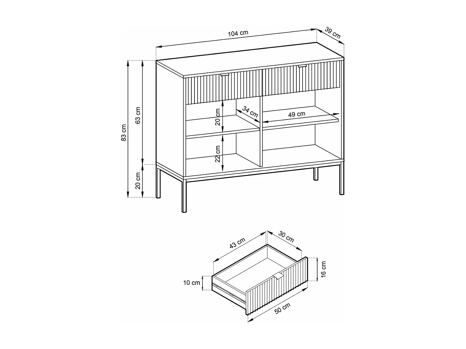 Buffet 2 portes - 104 cm - grėge avec pieds dorés - VELLORE