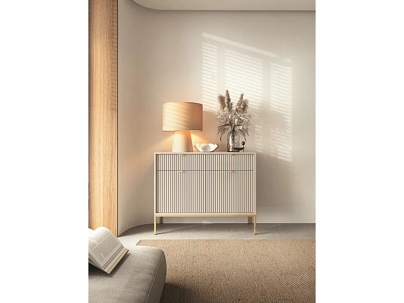 Buffet 2 portes - 104 cm - grėge avec pieds dorés - VELLORE