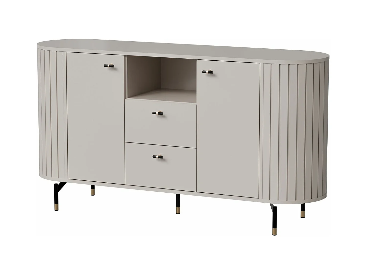 Buffet 2 portes avec 2 tiroirs – ZANTE – 150 cm – grège avec rainures