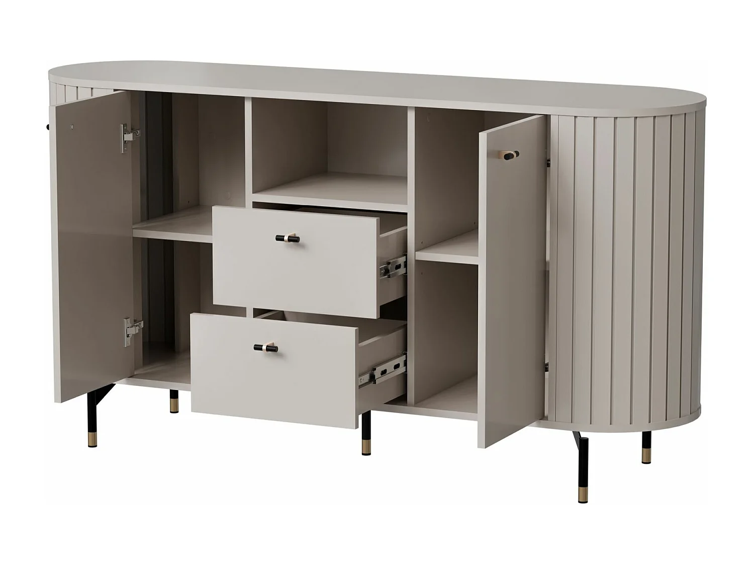 Buffet 2 portes avec 2 tiroirs – ZANTE – 150 cm – grège avec rainures