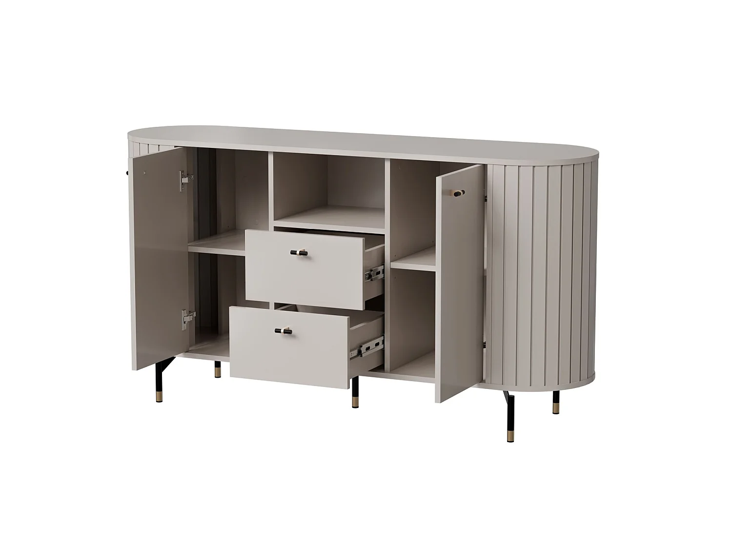 Buffet 2 portes avec 2 tiroirs – ZANTE – 150 cm – grège avec rainures